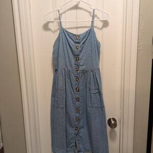 Casual Blue Button-Down Midi Dress